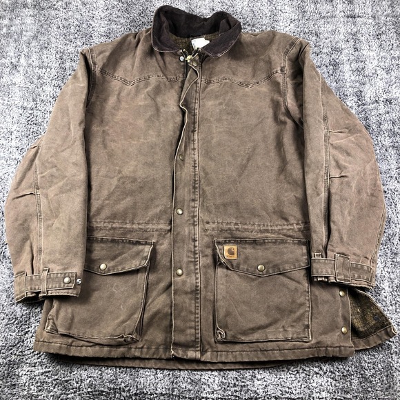 Vintage Carhartt Coat Mens XL Brown Canvas Blanket Lined Corduroy C52 CHT - Picture 2 of 12